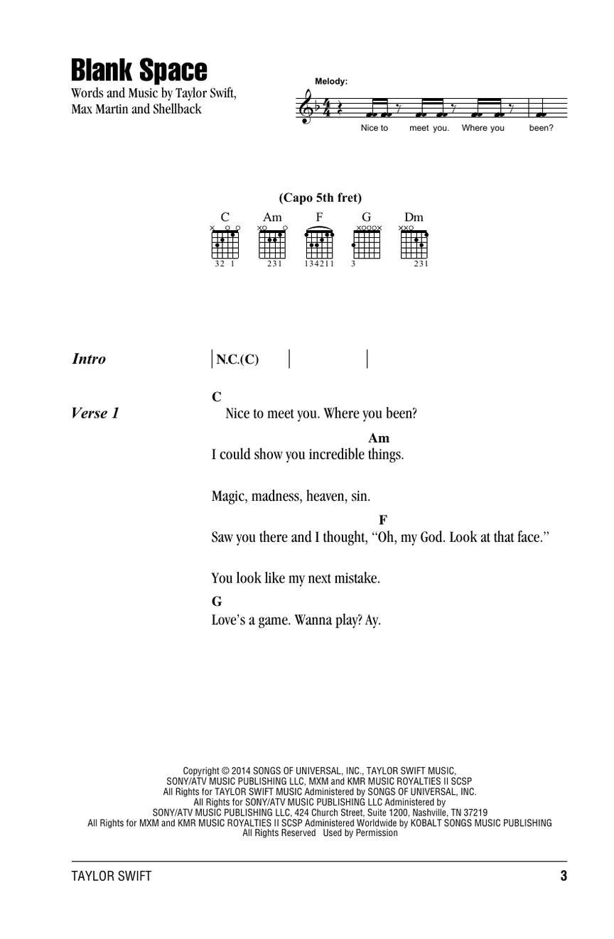 Crescendo Music Taylor Swift Guitar Chord Songbook 3rd Edition Manuscript 4 Crescendo Music Taylor Swift Guitar Chord Songbook 3rd Edition Manuscript