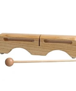 Crescendo Music Percussion Mano Double Wood Tone Block 9 1/2 Inch With Beater