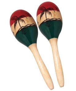 Crescendo Music Wooden Maracas With Tropical Design Percussion