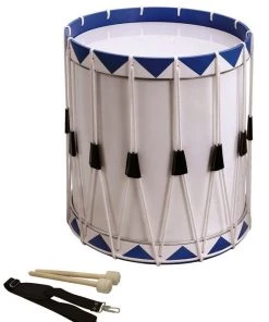 Opus Percussion Samba Drum In White & Blue With Carry Strap & Beaters (40cm X 49cm)
