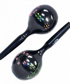 Percussion Plus Large Wooden Maracas In Black & Patterned Finish